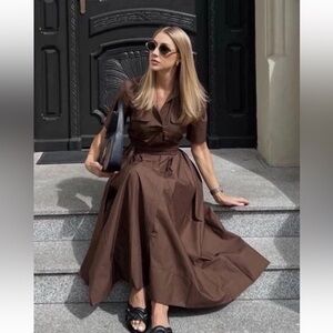 Zara Brown Maxi A-Line Skirt Dress